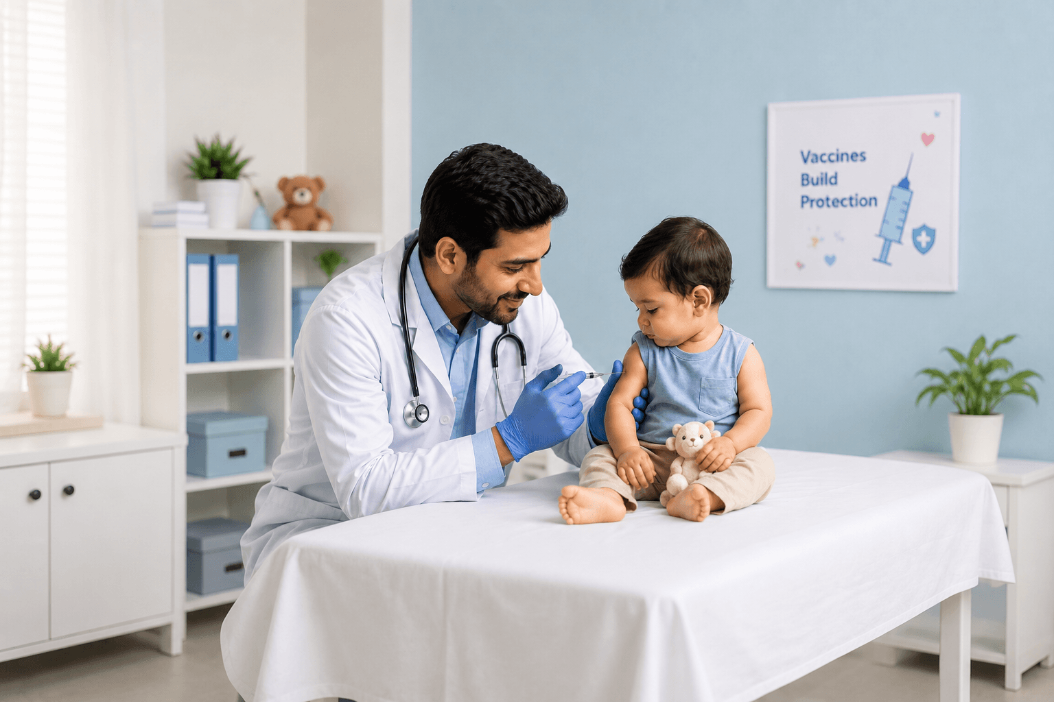 Pediatrician giving a child a vaccination at Deore Superspeciality Hospital